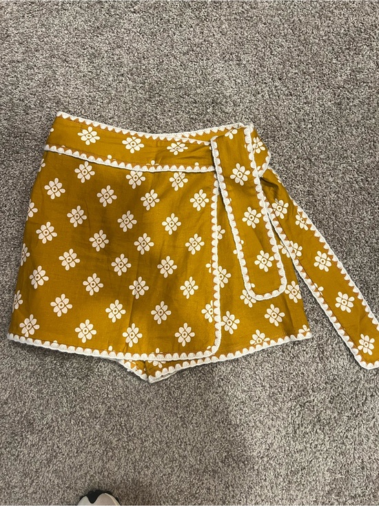 FARM Rio Pants - FARM Rio Mustard Floral Wrap Skort with White Trim
